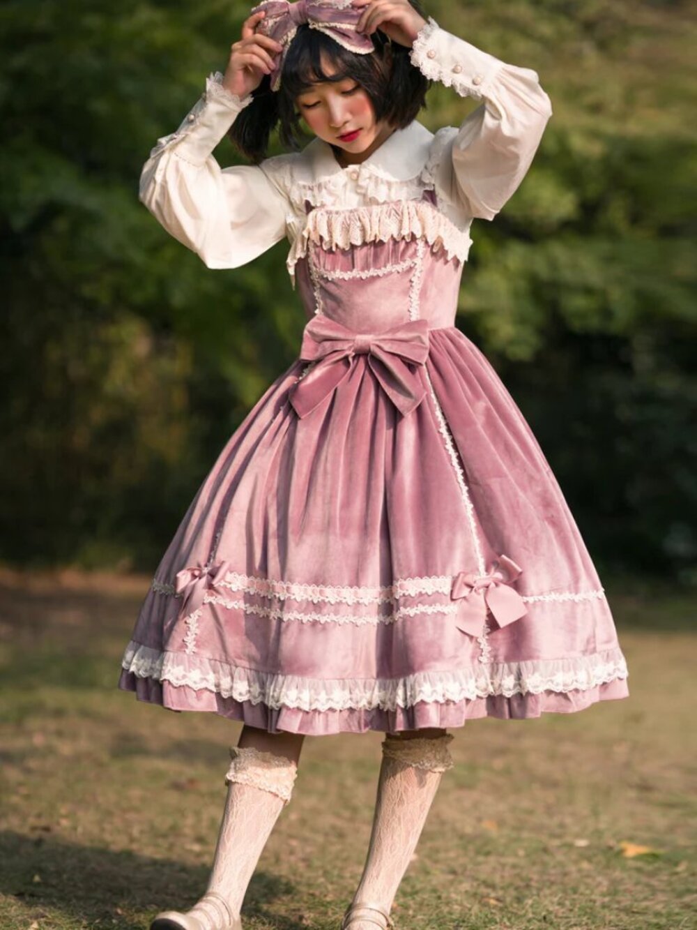 Infanta Lavender Lace Trim Velvet JSK